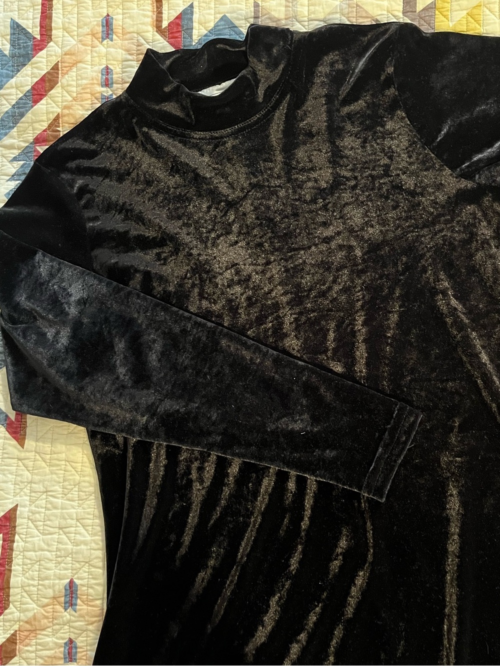 Vintage Black Velvet Mock-neck Dress
